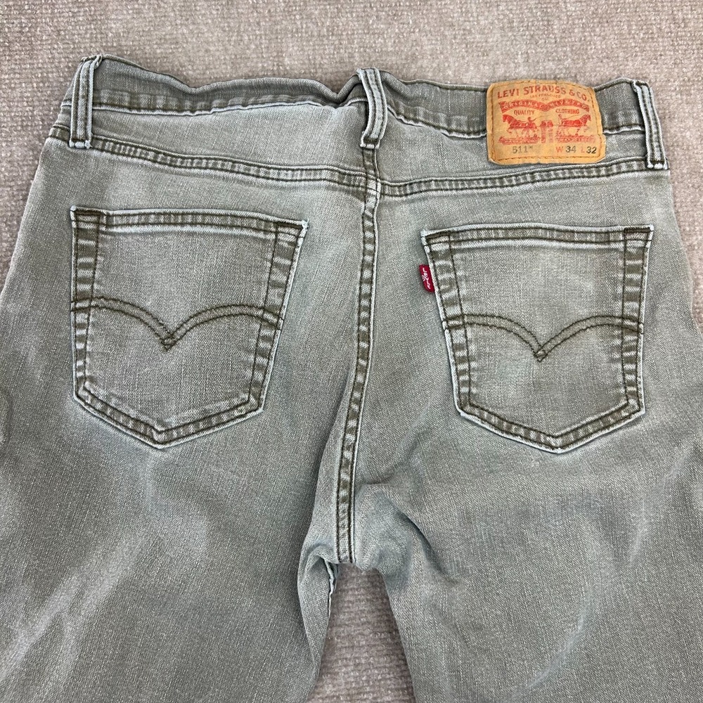 Levi's Jeans Mens 34x32 Green Cotton 5 Pockets Stretch Streetwear Straight Leg - Picture 5 of 16